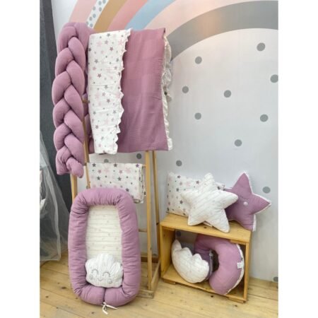 طقم مفرش سرير بيبي بناتي– تصميم النجوم باللون البنفسجي والابيض