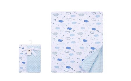 حرام بيبي منقط مبطن بقطن ناعم بنقشة الغيوم باللون الازرق والزهري