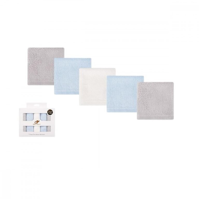 بشاكير بيبي 5 قطع بامبو باللون الازرق والابيض والسكني