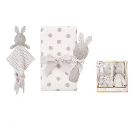 حرام قطن صيفي نقشة نجوم مع لعبتين - ابيض و رمادي