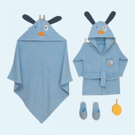 طقم حمام بيبي 4 قطع رسمة كلب- لون ازرق