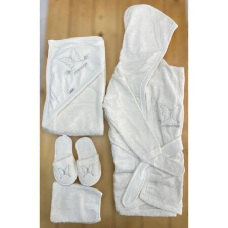 طقم حمام بيبي 4 قطع رسمة فراشة - لون ابيض